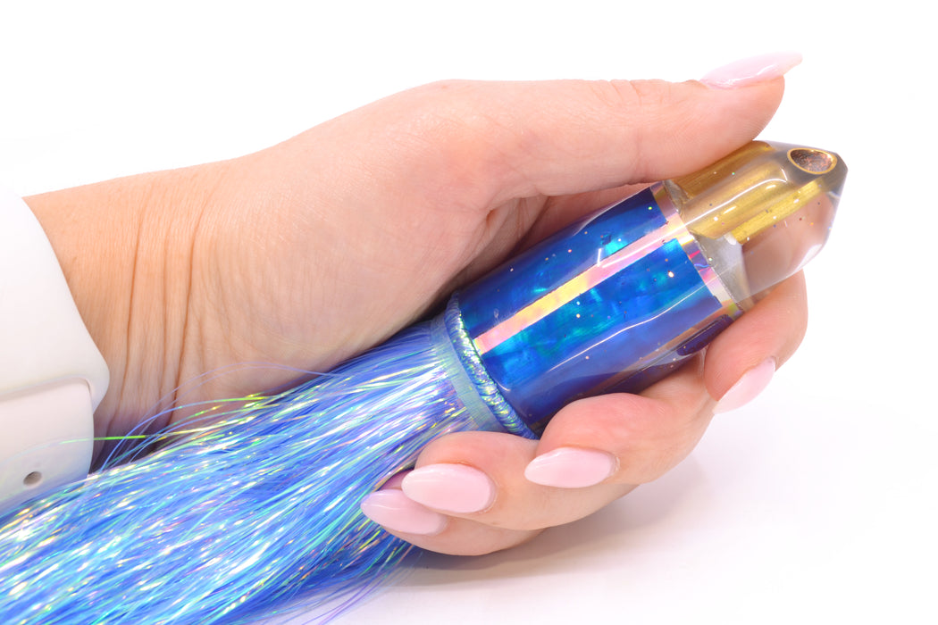 Tanigawa Lures Blue MOP 2-Hole Bullet 9"+ 8.5oz Flashabou Blue/White GZE