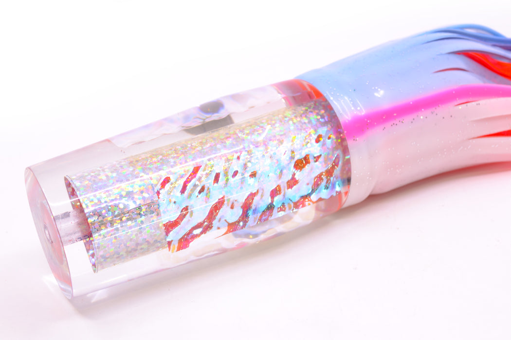 Aloha Lures Silver Rainbow Ice Dichro Sundowner 14" 11.5oz Skirted Blue-White-Pink Salmon