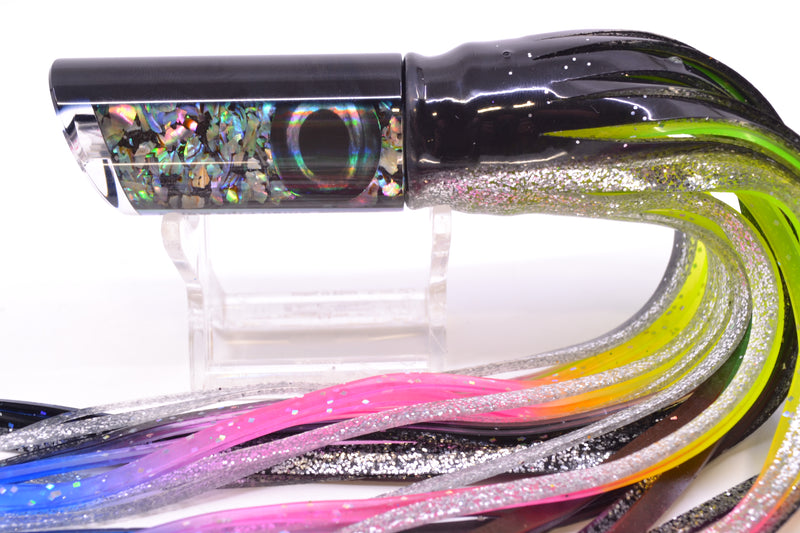 Moyes Lures S&P Black Back Taxi Eyes Small Pipe Bomb 9" 4oz Skirted Black-Silver/Rainbow
