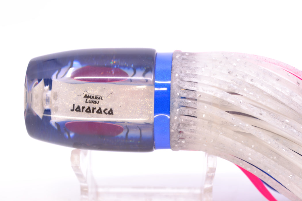 Amaral Lures White Iridescent Pearl Black Stripes Blue Back Jararaca 12" 4oz
