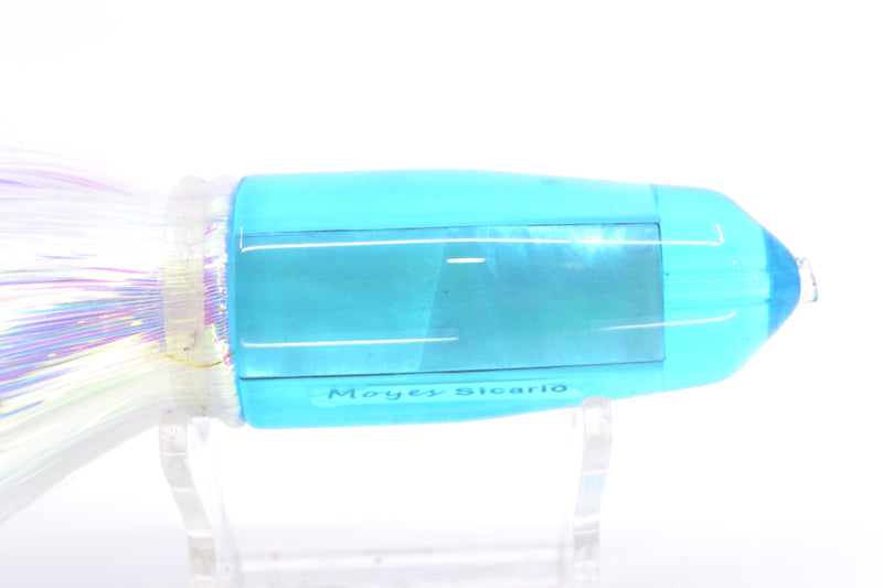 Moyes Lures Ice Blue MOP Sicario Bullet 8" 4.8oz Flashabou White/Light Blue