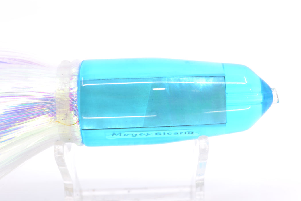 Moyes Lures Ice Blue MOP Sicario Bullet 8" 4.8oz Flashabou White/Light Blue GZE