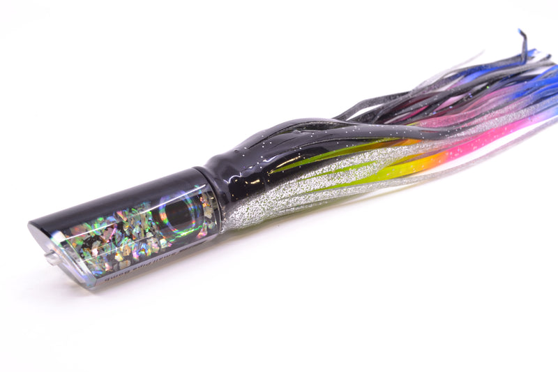 Moyes Lures S&P Black Back Taxi Eyes Small Pipe Bomb 9" 4oz Skirted Black-Silver/Rainbow