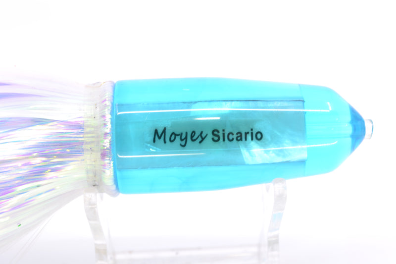 Moyes Lures Ice Blue MOP Sicario Bullet 8" 4.8oz Flashabou White/Light Blue