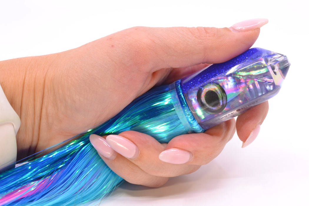 Moyes Lures Rainbow MOP Blue Glitter Back 2-Hole Small Sniper Jet 9" 5.7oz Strobez GZE