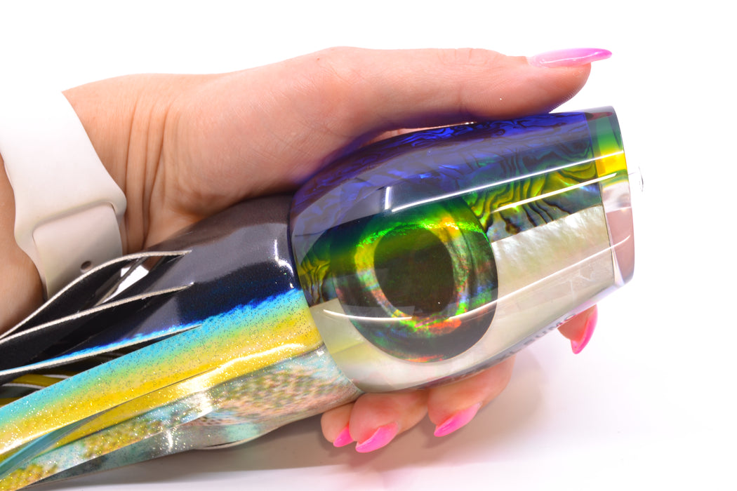 Moyes Lures Yellowfin Paua-MOP Blue-Yellow Back XL Sumo 16" 16.4oz FT Vinyl Tuna