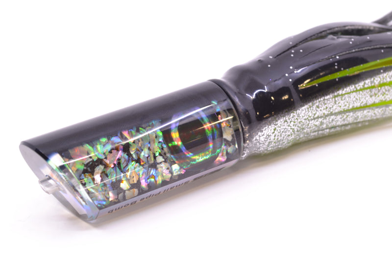 Moyes Lures S&P Black Back Taxi Eyes Small Pipe Bomb 9" 4oz Skirted Black-Silver/Rainbow