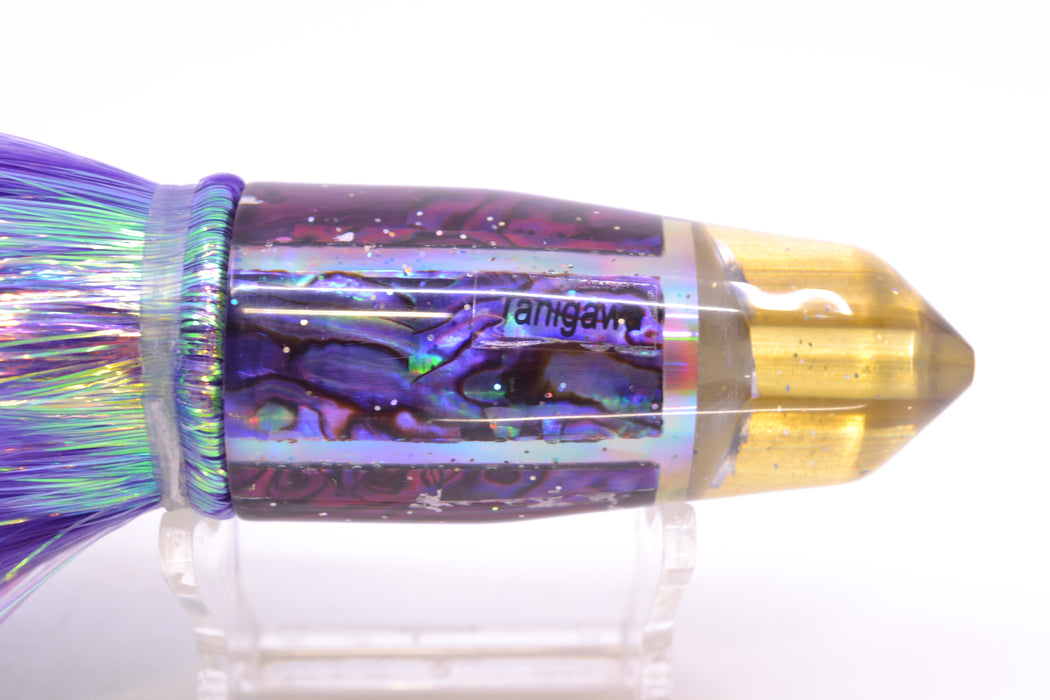 Tanigawa Lures Purple Paua 2-Hole Bullet 9"+ 8.5oz Flashabou Purple/White GZE