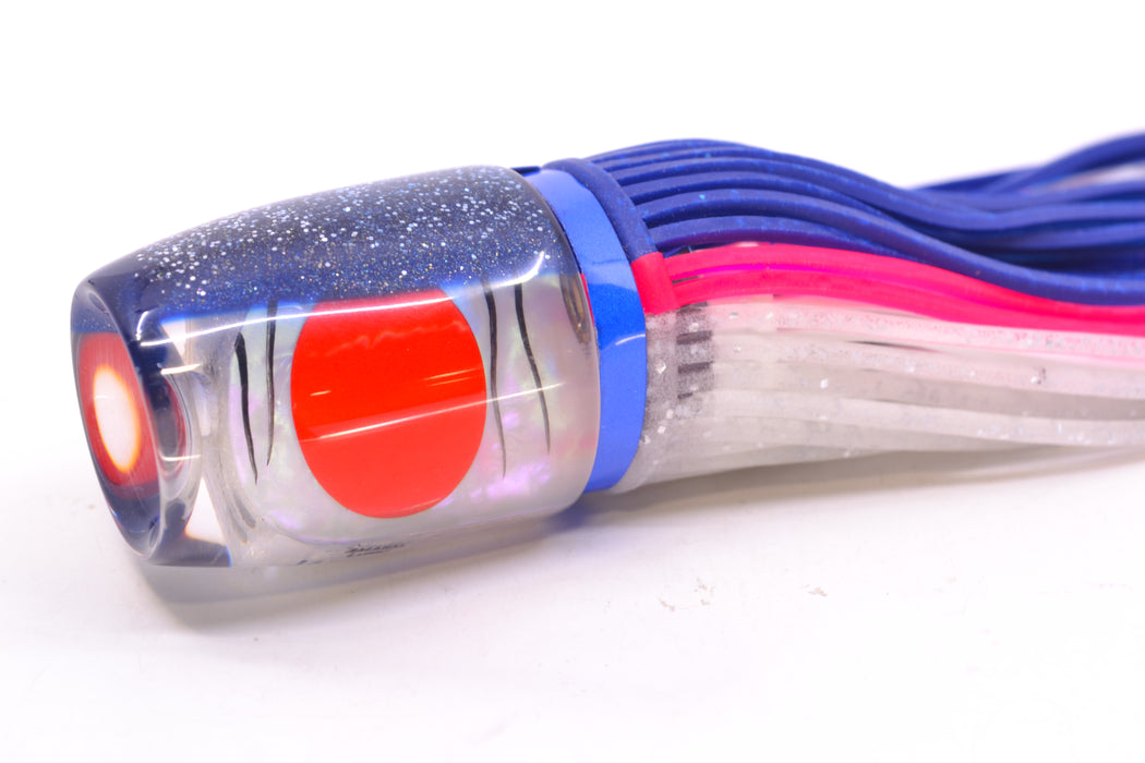 Amaral Lures White Iridescent Pearl Black Stripes Blue Back Jararaca 12" 4oz