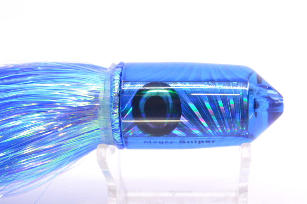 Moyes Lures Blue Rainbow Starburst 2-Hole Small Sniper Jet 9" 5.7oz Flashabou Blue/White GZE