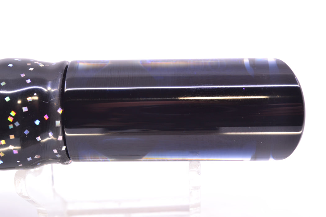 Moyes Lures Green-Blue Oil Slick Black Back Small Pipe Bomb 9" 4oz Skirted Black Aurora