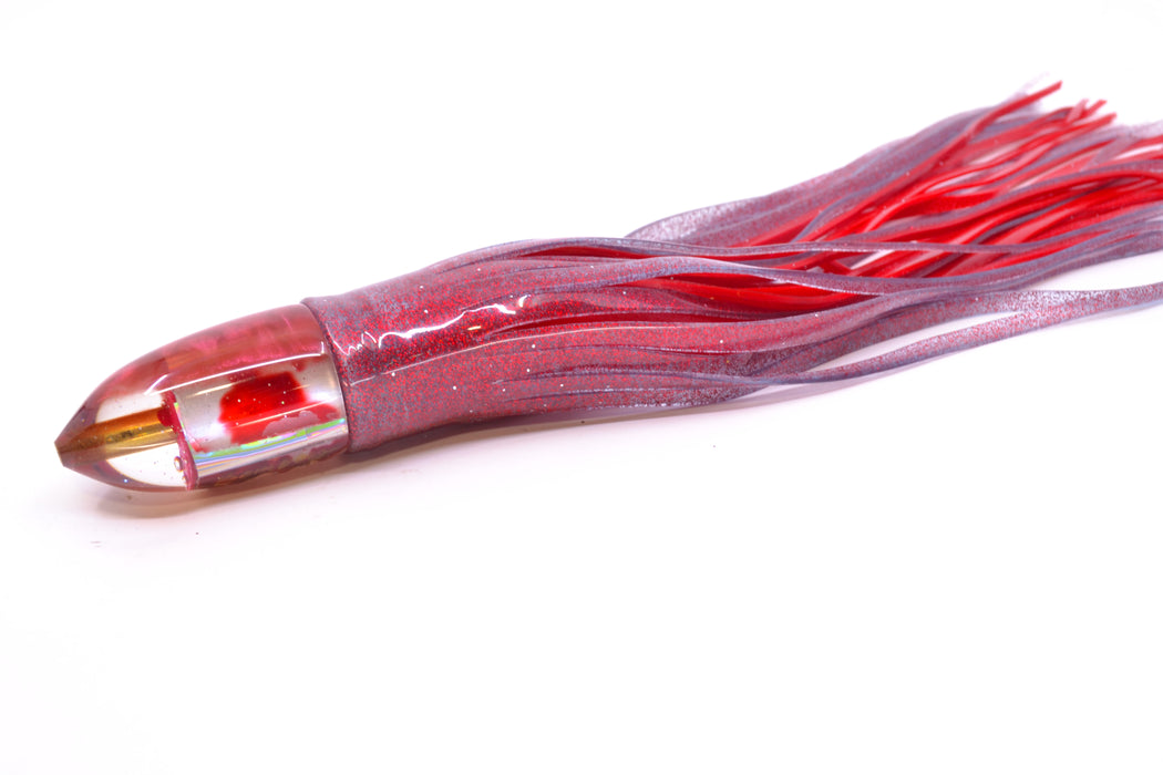 Bomboy Lures Blood Splatter MOP Red Back Baby Bomb 9" 5oz Skirted Red Glitter/Red