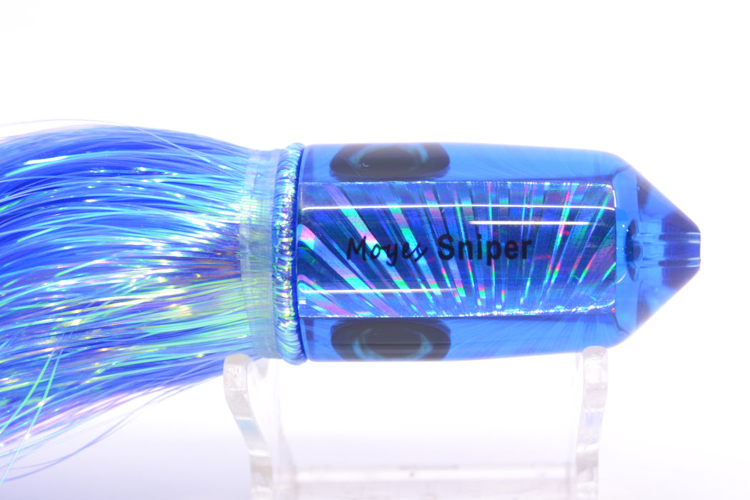 Moyes Lures Blue Rainbow Starburst 2-Hole Small Sniper Jet 9" 5.7oz Flashabou Blue/White GZE