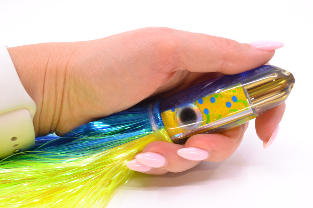 Big Reidee Mahi Paua Blue Back 4-Hole Bullet 9" 6oz Strobez Blue-Chartreuse