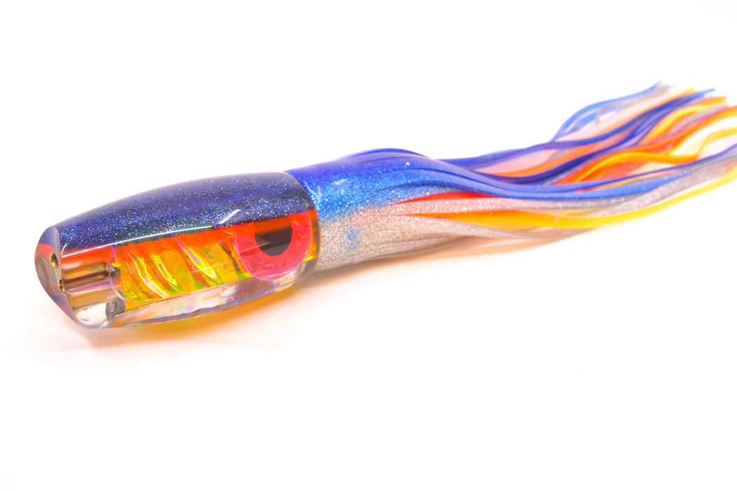 Coggin Lures Yellow Rainbow Dichro Blue-Pink Back 4-Hole Copalure Scoop 12" 12oz Skirted