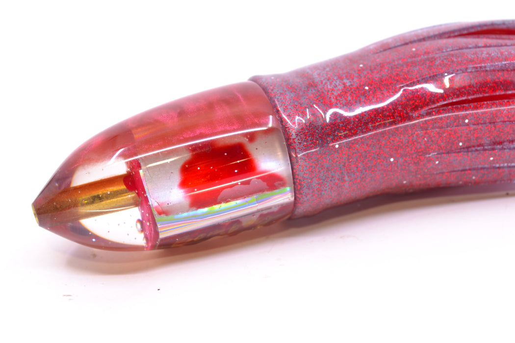 Bomboy Lures Blood Splatter MOP Red Back Baby Bomb 9" 5oz Skirted Red Glitter/Red