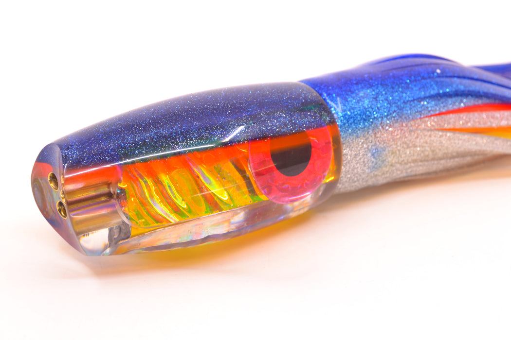 Coggin Lures Yellow Rainbow Dichro Blue-Pink Back 4-Hole Copalure Scoop 12" 12oz Skirted