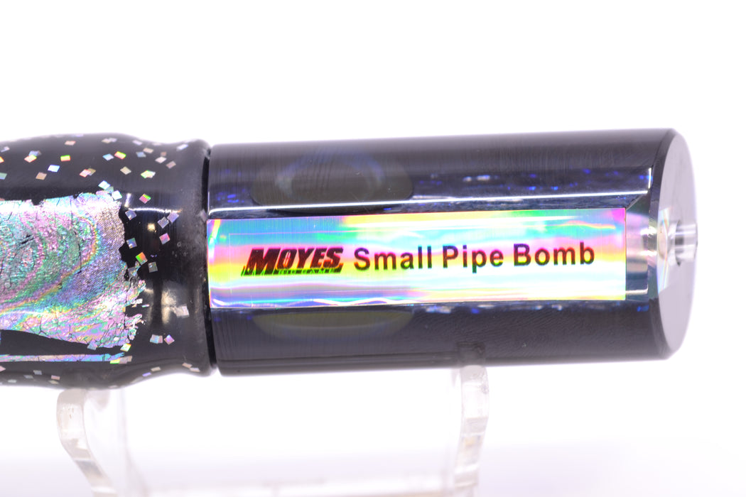 Moyes Lures Green-Blue Oil Slick Black Back Small Pipe Bomb 9" 4oz Skirted Black Aurora