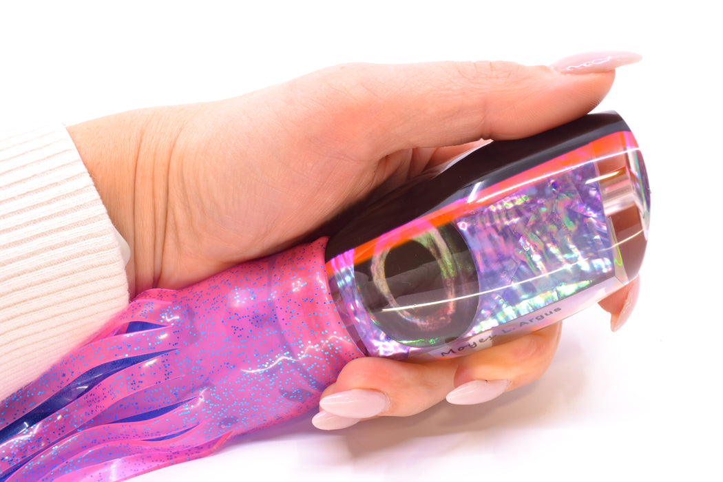 Moyes Lures Rainbow MOP Black-Pink Back Taxi Eyes Large Argus 14" 10oz Skirted Pink/Blue