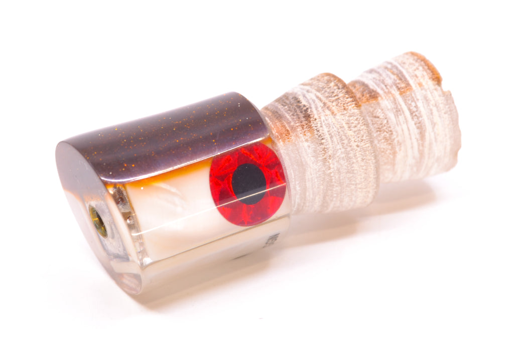 Coggin Lures Real White MOP Brown Back Black-Red Eyes Peanut Pusher 5.5" 1oz