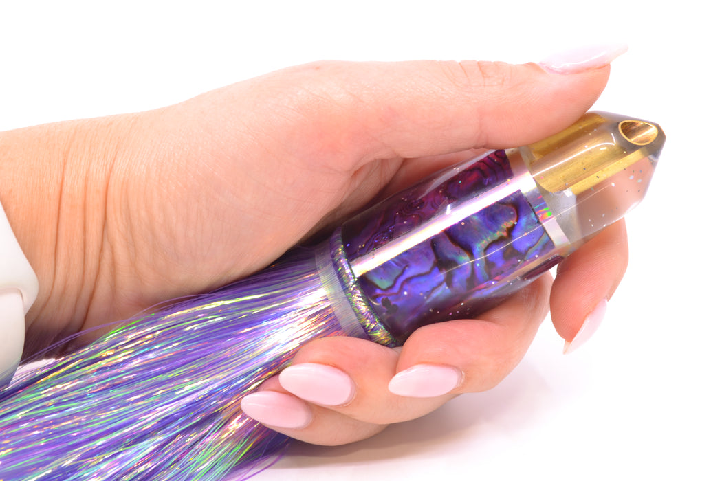 Tanigawa Lures Purple Paua 2-Hole Bullet 9"+ 8.5oz Flashabou Purple/White GZE