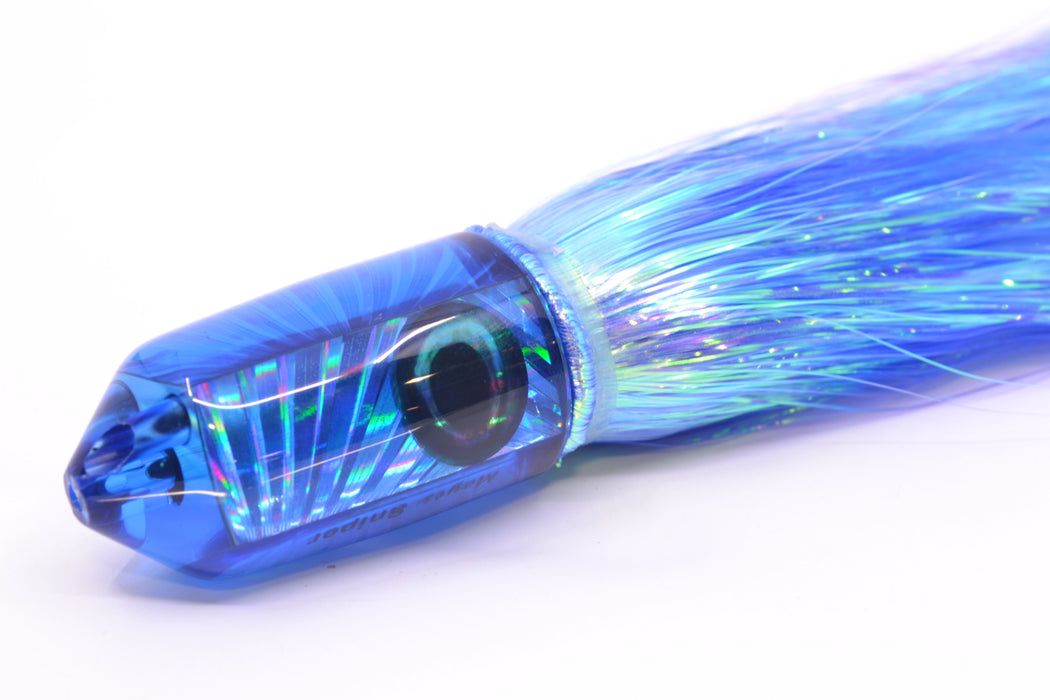Moyes Lures Blue Rainbow Starburst 2-Hole Small Sniper Jet 9" 5.7oz Flashabou Blue/White GZE