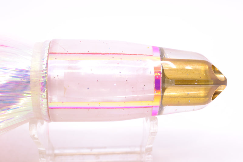Tanigawa Lures White MOP 2-Hole Bullet 9"+ 8.5oz Flashabou White/Pink