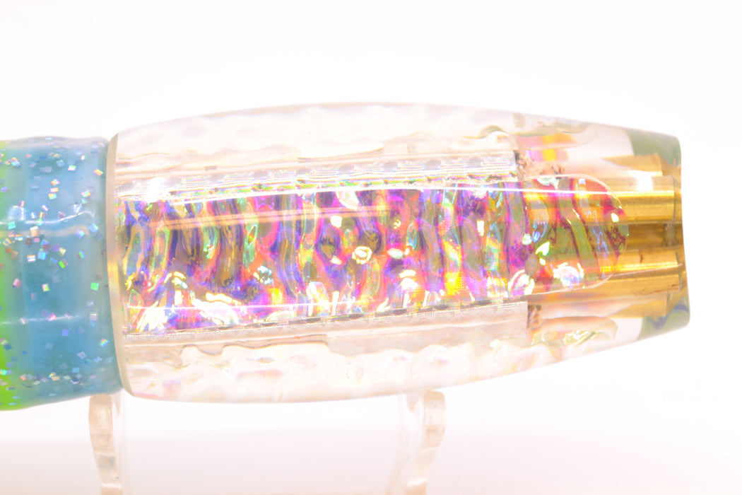 Coggin Lures Ice Rainbow Dichro 4-Hole Copalure Scoop 12" 12oz Skirted Ice Blue/Rainbow