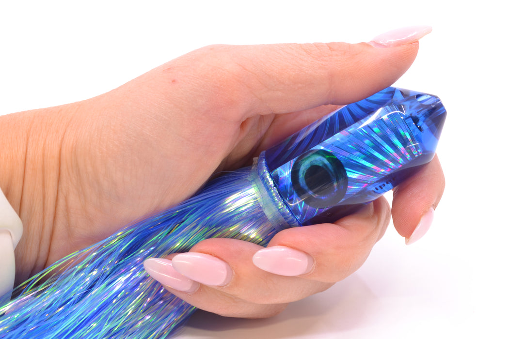 Moyes Lures Blue Rainbow Starburst 2-Hole Small Sniper Jet 9" 5.7oz Flashabou Blue/White GZE