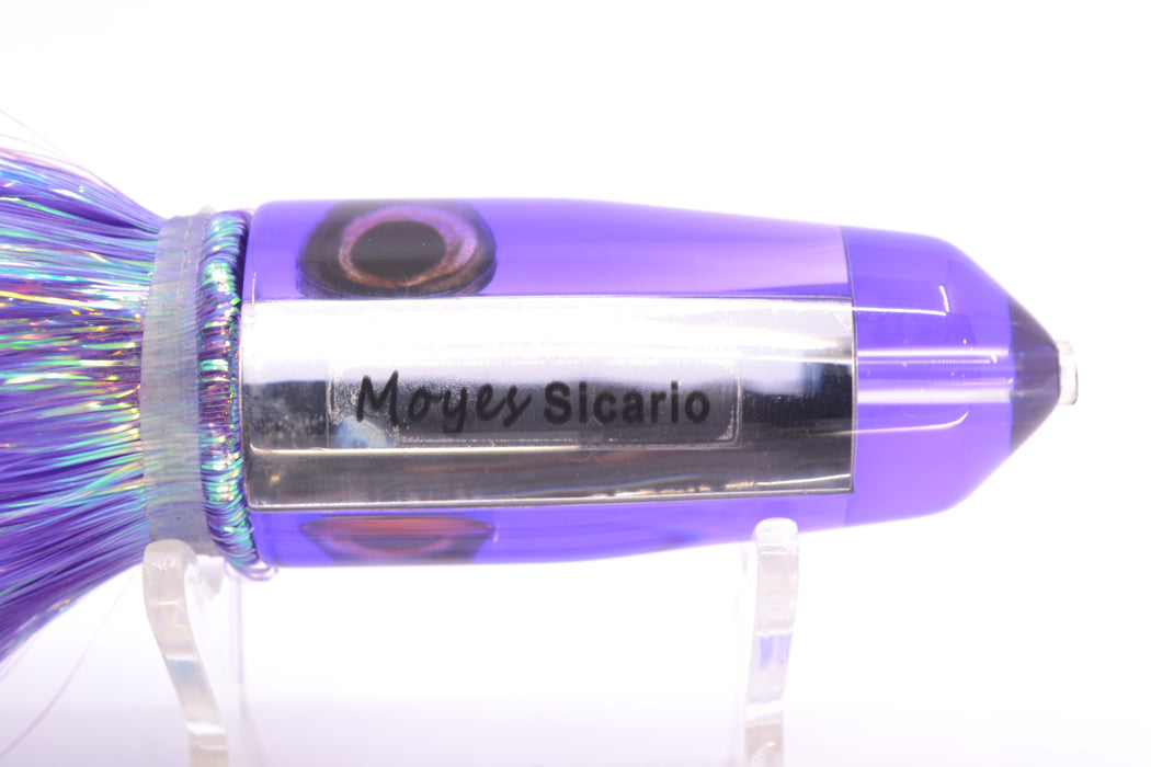 Moyes Lures Clear Mirrored Purple Back Sicario Bullet 8" 4.8oz Flashabou Purple/White GZE