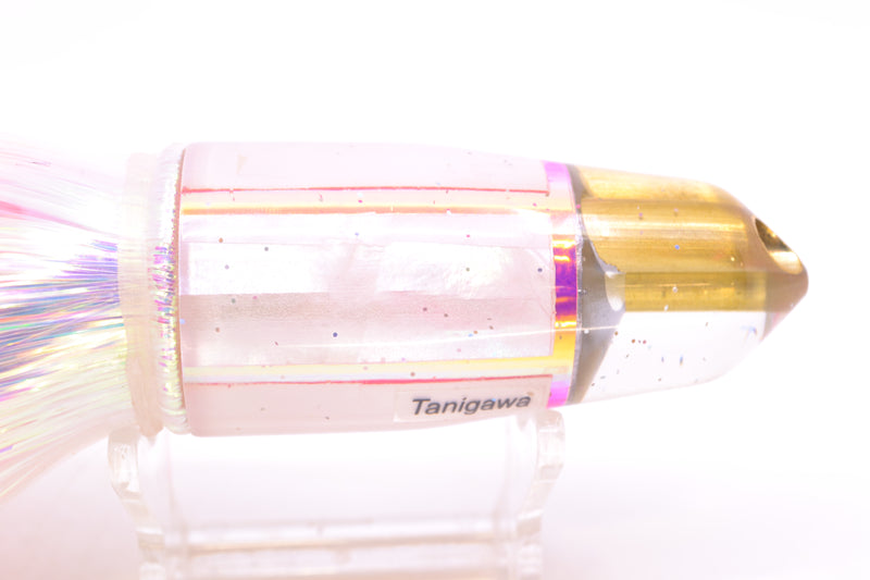 Tanigawa Lures White MOP 2-Hole Bullet 9"+ 8.5oz Flashabou White/Pink