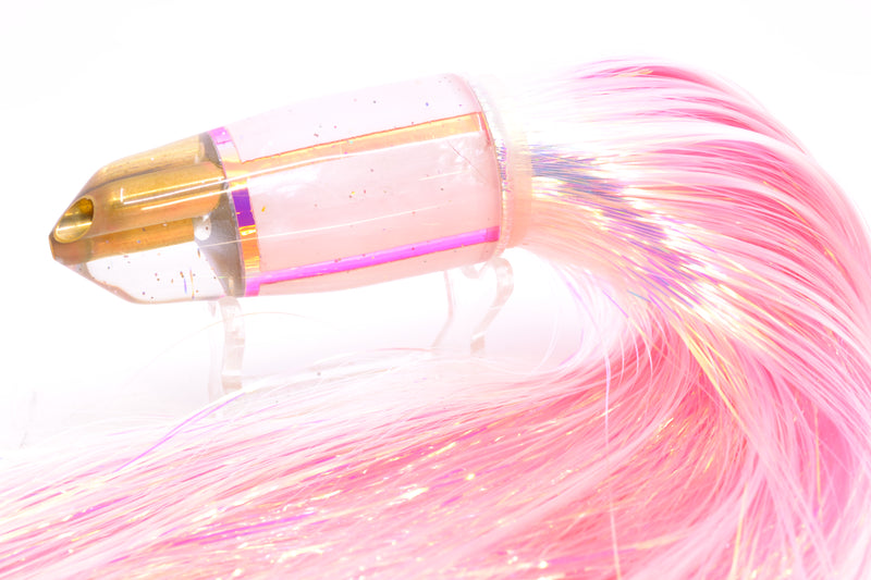 Tanigawa Lures White MOP 2-Hole Bullet 9"+ 8.5oz Flashabou White/Pink
