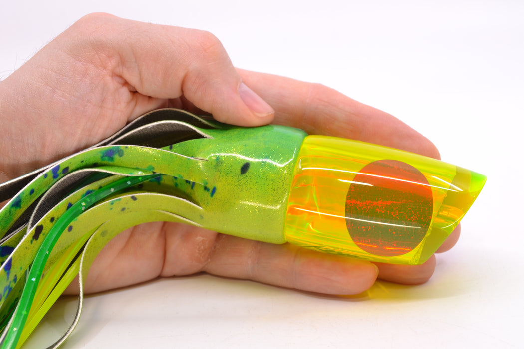 Koya Lures Chartreuse Rainbow Red Eyes Small Poi Dog 10" 6.5oz Fire Tailz Vinyl Mahi