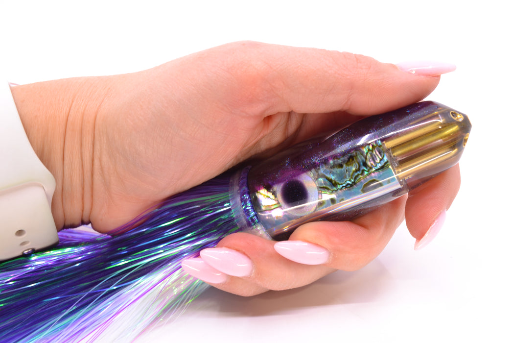 Big Reidee Natural EKG Paua Shell Purple Back 4-Hole Bullet 9" 6oz Strobez Purple-White