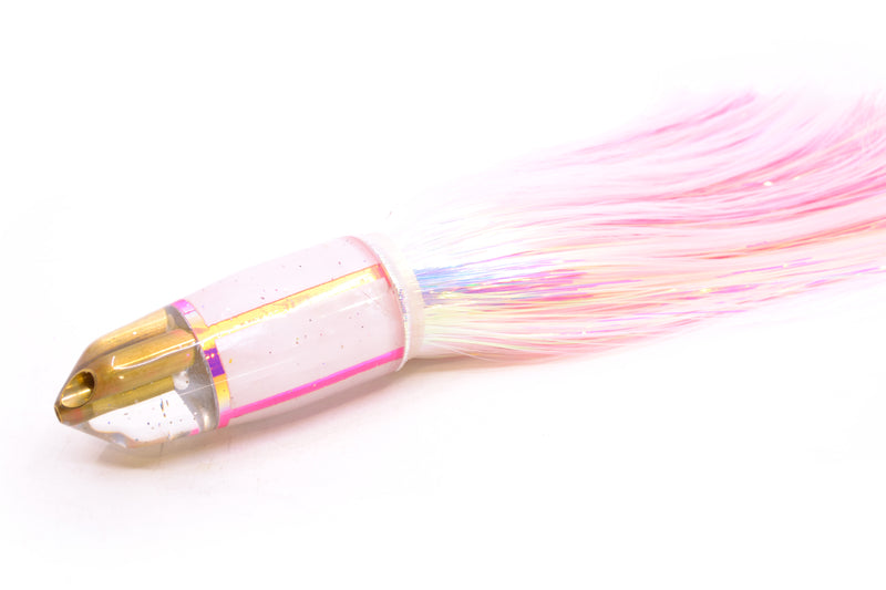 Tanigawa Lures White MOP 2-Hole Bullet 9"+ 8.5oz Flashabou White/Pink