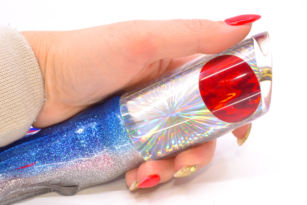 Koya Lures Silver Rainbow Starburst Red Eyes Large 614 14" 11oz Skirted Blue-Silver/Pink