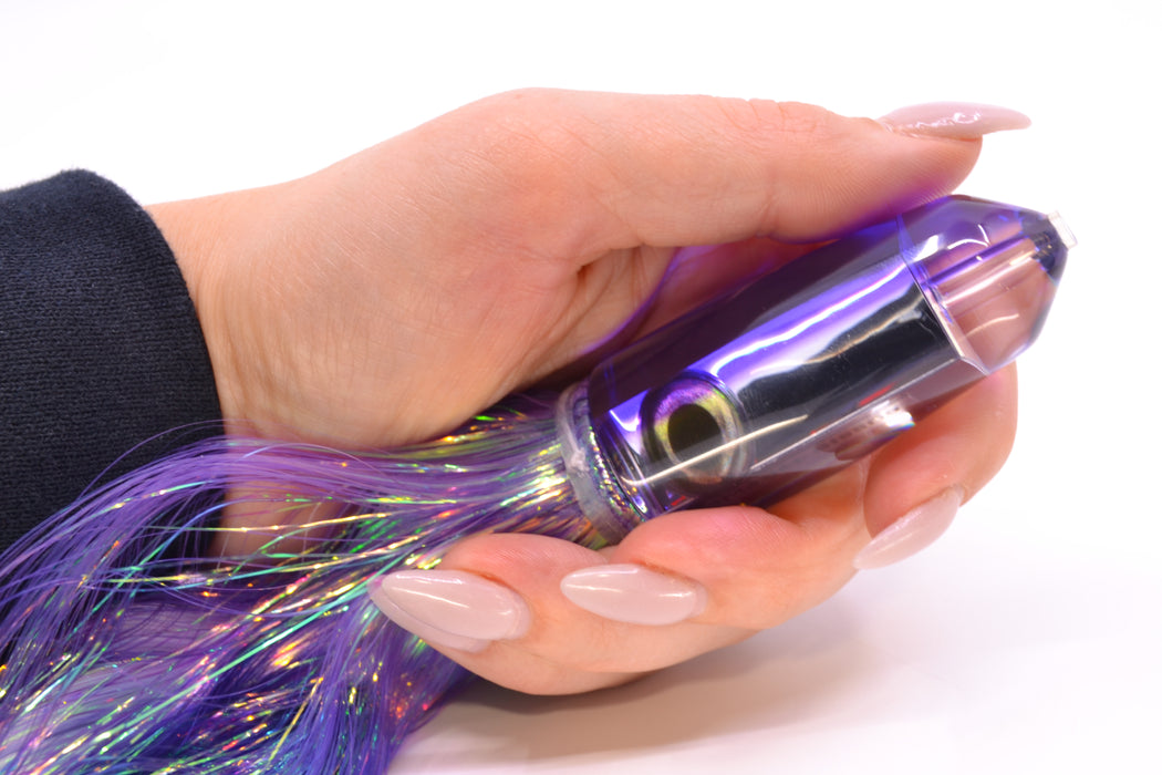 Moyes Lures Clear Mirrored Purple Back Sicario Bullet 8" 4.8oz Flashabou Purple/White GZE