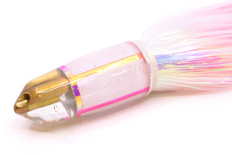 Tanigawa Lures White MOP 2-Hole Bullet 9"+ 8.5oz Flashabou White/Pink