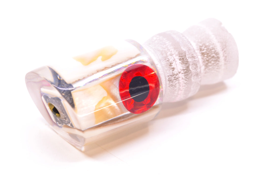 Coggin Lures Real White MOP Black-Red Eyes Peanut Pusher 5.5" 1oz