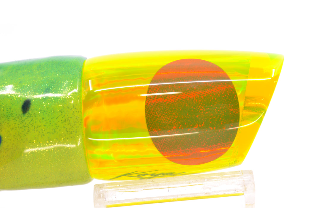 Koya Lures Chartreuse Rainbow Red Eyes Small Poi Dog 10" 6.5oz Fire Tailz Vinyl Mahi