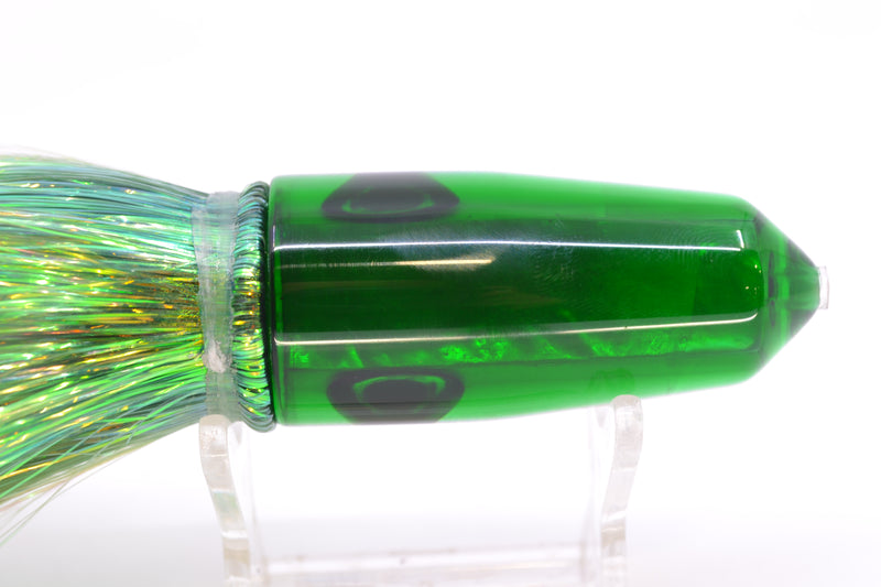 Moyes Lures White MOP Green Back Sicario Bullet 8" 4.8oz Flashabou Green/White
