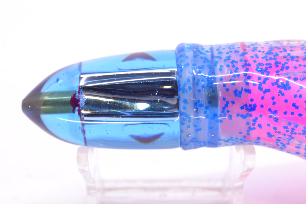 Bomboy Lures Ice Blue Chrome Baby Bomb 9" 5oz Skirted Blue Glitter/Pink-Yellow Stripe