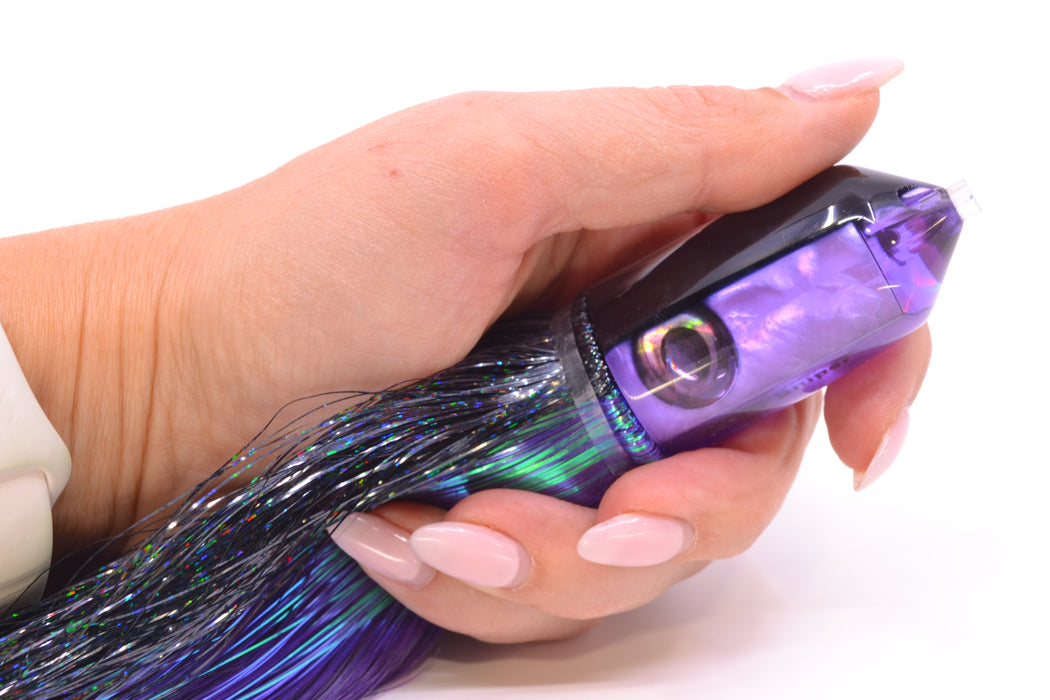 Moyes Lures Purple MOP Black Back 2-Hole Small Sniper Jet 9" 5.7oz Strobez Black-Purple GZE