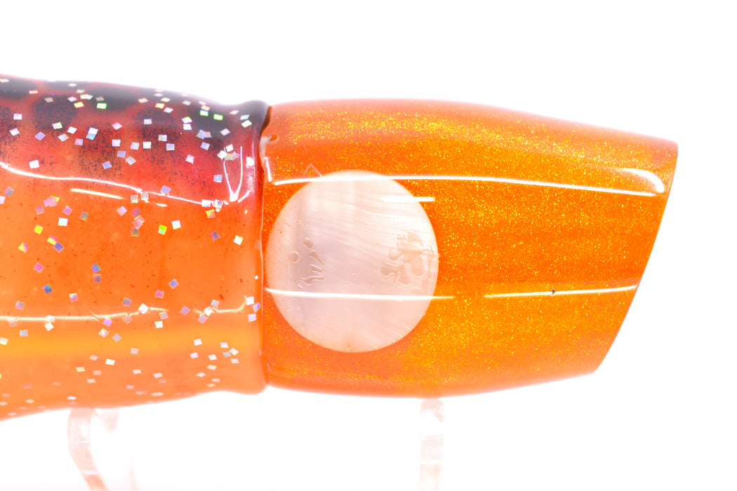 Joe Yee Lures by KEGZ Amber Pearl Real Shell Eyes Apollo 12" 7.4oz Skirted Orange-Black Dots