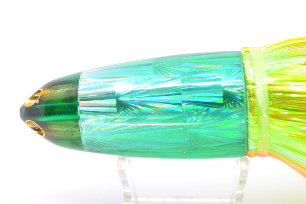 Ali'i Kai Lures Green Rainbow Starburst Dreamliner Jet 12" 14.5oz Strobez Green-Orange Stripes