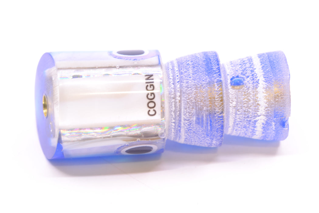 Coggin Lures Real White MOP Blue Rainbow Scale Back Black-White-Rainbow Eyes Peanut Pusher 5.5" 1oz