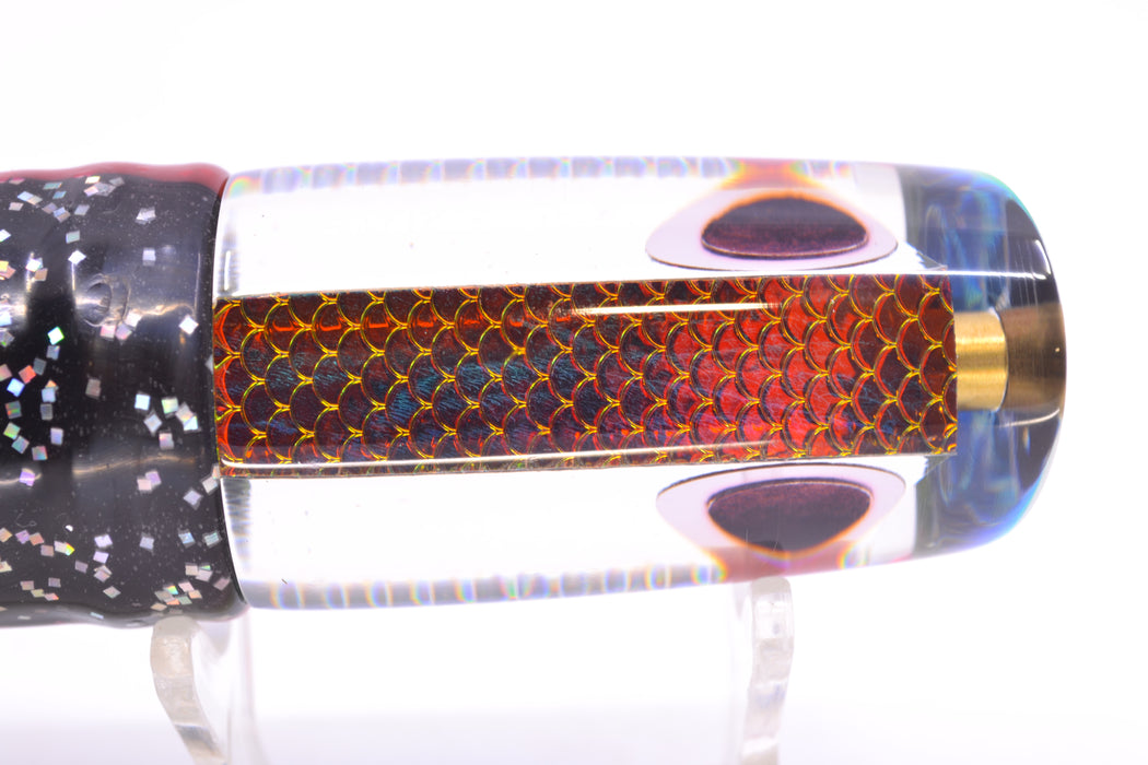 Koya Lures Rainbow Scale Black-Red Eyes JP Small Lunger 10" 6oz Skirted Black/Rainbow