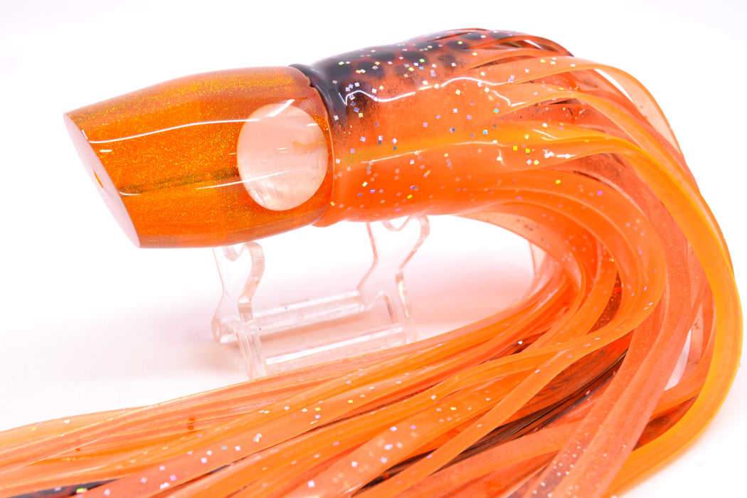 Joe Yee Lures by KEGZ Amber Pearl Real Shell Eyes Apollo 12" 7.4oz Skirted Orange-Black Dots
