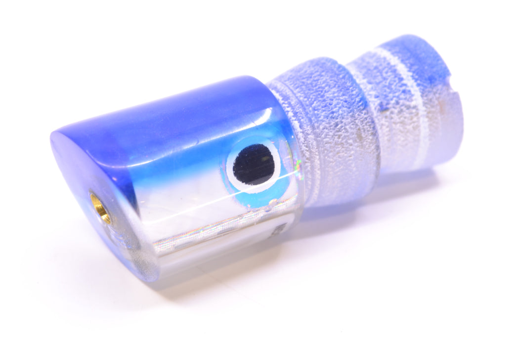 Coggin Lures Real White MOP Blue Rainbow Scale Back Black-White-Rainbow Eyes Peanut Pusher 5.5" 1oz