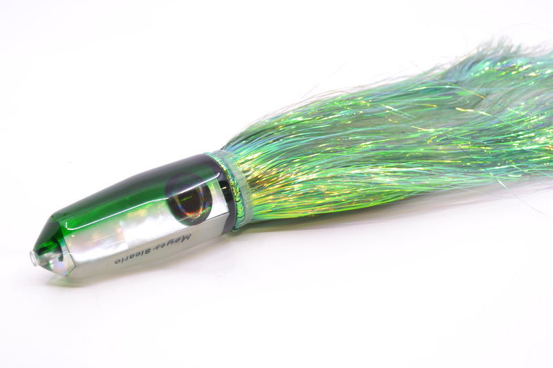 Moyes Lures White MOP Green Back Sicario Bullet 8" 4.8oz Flashabou Green/White